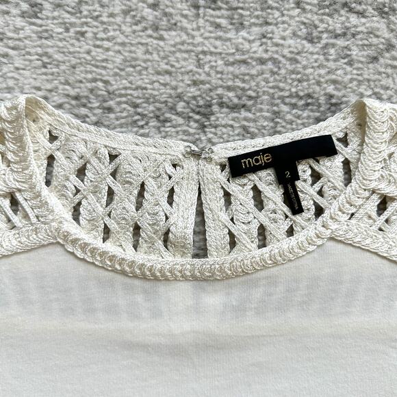 Maje Titre White Crochet Short Sleeve Top Size M - Picture 7 of 12